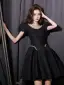 Fashion Black Rhinestone Short Party Dresses 2022 A-Line / Princess Scoop Neck Short Sleeve Backless Formal Dresses