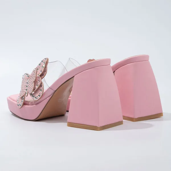Mode Transparent Vert Cendré Vêtement de rue Faux Diamant Papillon Sandales Femme 2022 9 cm Talons Épais Peep Toes / Bout Ouvert Sandales Talons Hauts