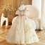 Charming Champagne Beading Sequins Birthday Flower Girl Dresses 2023 Ball Gown Scoop Neck Short Sleeve Backless Floor-Length / Long Flower Girl Dresses