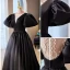 Vintage / Retro Black Satin Prom Dresses 2023 Ball Gown Scoop Neck Beading Pearl Puffy Short Sleeve Sweep Train Prom Formal Dresses