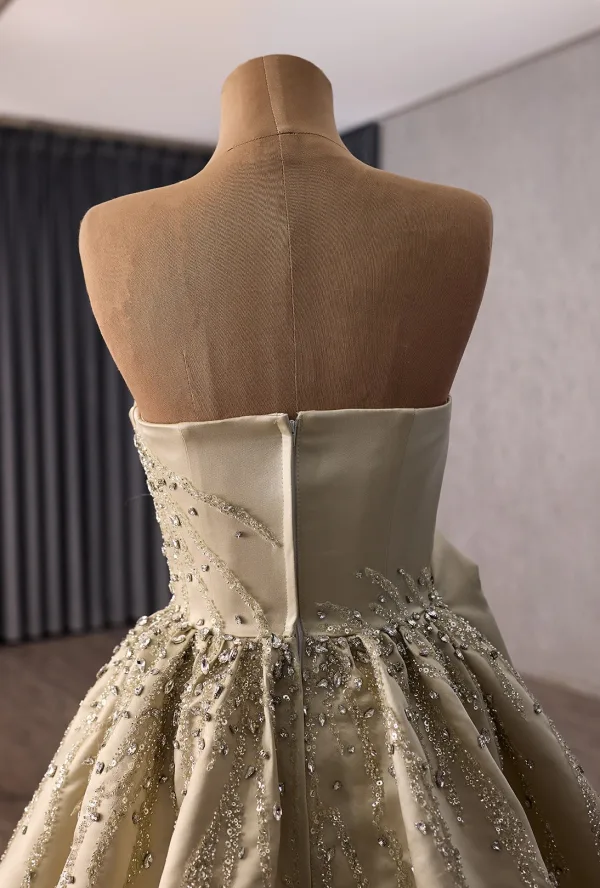 High End Gelb Handgefertigt Perlenstickerei Strass Pailletten Satin Ballkleider 2026 Meerjungfrau One-Shoulder Ärmellos Sweep / Pinsel Zug Festliche Kleider