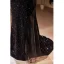 Sexy Noire Paillettes Robe De Soirée 2024 Trompette / Sirène Bretelles Spaghetti Sans Manches Dos Nu Train De Balayage Soirée Robe De Ceremonie