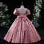 Chic / Beautiful Candy Pink Birthday Flower Girl Dresses 2022 A-Line / Princess Scoop Neck Puffy Short Sleeve Backless Bow Floor-Length / Long Flower Girl Dresses