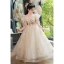 Chic / Beautiful Champagne Star Sequins Birthday Flower Girl Dresses 2023 A-Line / Princess V-Neck Puffy Short Sleeve Floor-Length / Long Flower Girl Dresses