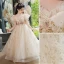 Chic / Beautiful Champagne Star Sequins Birthday Flower Girl Dresses 2023 A-Line / Princess V-Neck Puffy Short Sleeve Floor-Length / Long Flower Girl Dresses