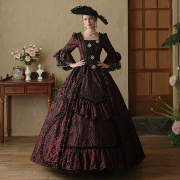 Vintage Retro Medieval Gothic Burgundy Printing Rhinestone Prom Dresses 2024 Ball Gown Square Neckline Bell Sleeves Floor Length Long Prom Formal Dresses