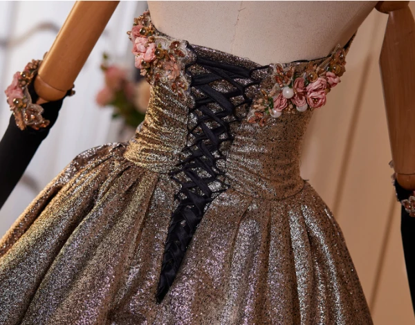Sparkly Pearl Rhinestone Appliques Sequins Prom Dresses 2024 Ball Gown Strapless Sleeveless Backless Floor-Length / Long Prom Formal Dresses