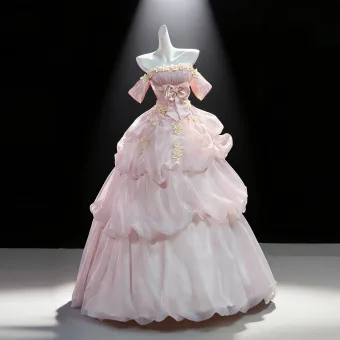 Blomsterfe Rødmende Rosa Sløyfe Appliques Gripende Ruffles Ballkjoler 2026 Chiffon Ballkjole Av Skulderen Uten Ermer Ryggløse