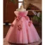 Flower Fairy Candy Pink Appliques Prom Dresses 2025 Ball Gown Off-The-Shoulder Short Sleeve Backless Floor-Length / Long Prom Formal Dresses