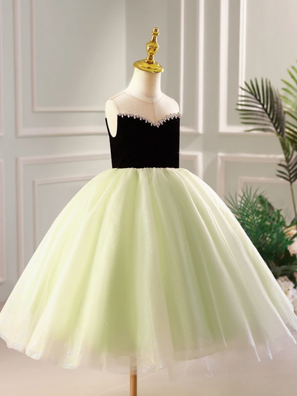 Elegant Blushing Pink Rhinestone Birthday Flower Girl Dresses 2023 Ball Gown Scoop Neck Sleeveless Backless Tea-length