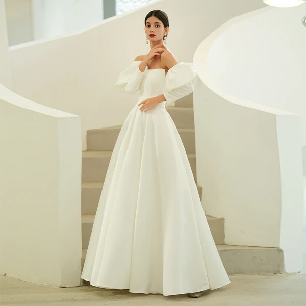 Elegant High-end Ivory Prom Dresses 2022 A-Line / Princess Strapless Short Sleeve Backless Floor-Length / Long Prom Formal Dresses