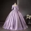 Vintage / Retro Elegant Lavender Beading Sequins Prom Dresses 2025 Ball Gown Scoop Neck Short Sleeve Backless Floor-Length / Long Formal Dresses