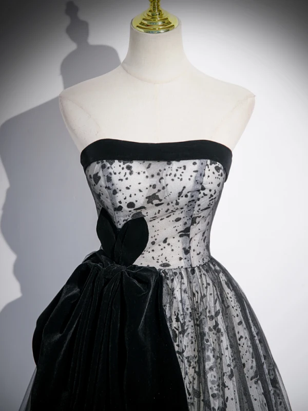 Chic / Beautiful Black Spotted Prom Dresses 2023 Ball Gown Strapless Sleeveless Backless Floor-Length / Long Formal Dresses