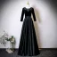 Vintage / Retro Black Lace Flower Satin Mother Of The Bride Dresses 2025 A-Line / Princess Scoop Neck Long Sleeve Backless Floor-Length / Long