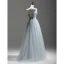 Chic / Beautiful Sky Blue Appliques Prom Dresses 2024 A-Line / Princess Strapless Sleeveless Backless Floor-Length / Long Prom Formal Dresses