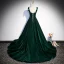 Modest / Simple Dark Green Appliques Suede Prom Dresses 2023 A-Line / Princess Square Neckline Sleeveless Backless Floor-Length / Long Prom Formal Dresses