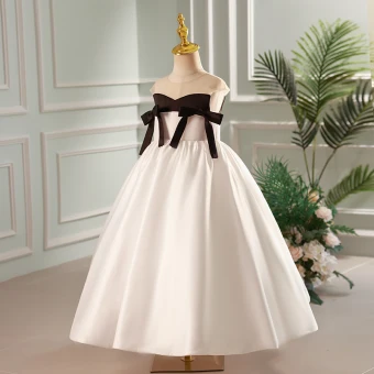 Piękne Czarne Kokarda Urodziny Sukienki Dla Dziewczynek 2023 Suknia Balowa Wycięciem Bez Rękawów Bez Pleców Długie