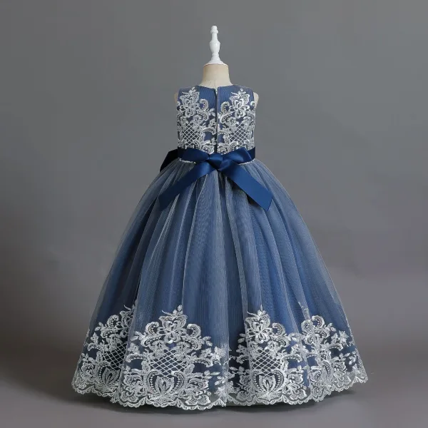 Elegant Burgundy Birthday Lace Flower Flower Girl Dresses 2023 A-Line / Princess Scoop Neck Sleeveless Bow Sash Floor-Length / Long Flower Girl Dresses