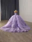Luxury / Gorgeous Purple Handmade  Beading Sequins Cascading Ruffles Prom Dresses 2025 Ball Gown Strapless Sleeveless Backless Chapel Train Prom Formal Dresses