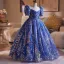 Sparkly Vintage / Retro Ocean Blue Pearl Sequins Birthday Flower Girl Dresses 2025 Ball Gown Scoop Neck Short Sleeve Backless Floor-Length / Long Tulle