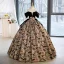 Vintage / Retro Black Printing Sequins Prom Dresses 2023 Ball Gown Strapless Short Sleeve Backless Bow Floor-Length / Long Prom Formal Dresses