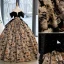 Vintage / Retro Black Printing Sequins Prom Dresses 2023 Ball Gown Strapless Short Sleeve Backless Bow Floor-Length / Long Prom Formal Dresses