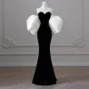 Modest  Black Evening Dresses 2023 Trumpet / Mermaid Strapless Puffy Short Sleeve Backless Floor-Length / Long Evening Party Formal Dresses