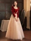 Elegant Burgundy Rhinestone Lace Flower Prom Dresses 2023 A-Line / Princess Square Neckline Long Sleeve Backless Floor-Length / Long Prom Formal Dresses