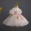 Fée Des Fleurs Blanche Appliques En Dentelle Fleur Perlage Paillettes Perle Anniversaire Courte Robe Ceremonie Fille 2025 Robe Boule Encolure Dégagée Gonflée Manches Courtes