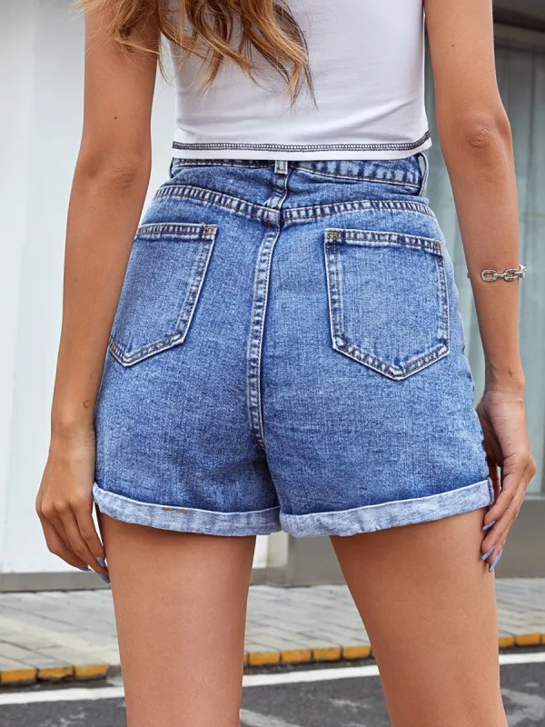 Sommer Dame Korte Himmelen Blå Shorts Jeans 2021 Spenne Denim Gateklær Bottoms