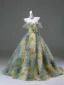 High-end Flower Fairy Multi-Colors Appliques Prom Dresses 2025 Ball Gown Off-The-Shoulder Short Sleeve Backless Sweep Train Formal Dresses