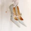 Charmant Argenté Paillettes Perle Noeud Chaussure De Mariée 2023 Cuir 6 cm Talons Aiguilles À Bout Pointu Mariage Escarpins Talons Hauts