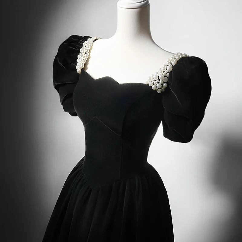 Vintage Retro Black Velvet Homecoming Graduation Dresses 2024 A-Line Princess Square