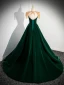 Elegante Dunkelgrün Perlenstickerei Quaste Samt Ballkleider 2024 Ballkleid Rundhalsausschnitt Ärmellos Rückenfreies Lange Ball Festliche Kleider