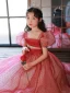 Chic / Beautiful Red Spotted Birthday Flower Girl Dresses 2022 Ball Gown Square Neckline Puffy Short Sleeve Floor-Length / Long Flower Girl Dresses