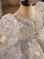 Fashion White Beading Sequins Appliques Birthday Flower Girl Dresses 2024 Ball Gown Scoop Neck Short Sleeve Backless Bow Floor-Length / Long