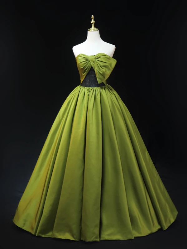 Fashion Clover Green Prom Dresses 2024 Ball Gown Strapless Bow Sleeveless Backless Floor-Length / Long Formal Dresses
