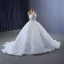 Luxury / Gorgeous White Handmade  Beading Pearl Sequins Wedding Dresses 2023 Ball Gown Halter Sleeveless Backless Floor-Length / Long Wedding