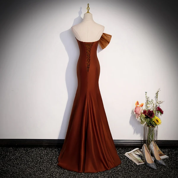 Chic / Belle Chocolat Robe De Bal 2023 Trompette / Sirène Bustier Noeud Sans Manches Dos Nu Longue Promo Robe De Ceremonie