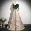 Elegant Sage Green Bow Sash Printing Prom Dresses 2025 A-Line / Princess Square Neckline Short Sleeve Backless Floor-Length / Long Formal Dresses