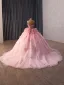 Luxury / Gorgeous Blushing Pink Handmade  Appliques Sequins Pearl Cascading Ruffles Prom Dresses 2026 Ball Gown Strapless Sleeveless Backless Chapel Train Prom Formal Dresses