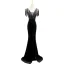 Sexy Noire Paillettes Robe De Soirée 2022 Trompette / Sirène V-Cou Sans Manches Perlage Gland Dos Nu Fendue devant Longue Robe De Ceremonie