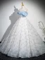 Chic / Beautiful Sky Blue Printing Prom Dresses 2024 Ball Gown Strapless Sleeveless Backless Floor-Length / Long Prom Formal Dresses