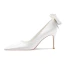 Fashion Ivory Satin Rhinestone Bow Wedding Shoes 2023 Leather 8 cm Stiletto Heels Pointed Toe Wedding Pumps High Heels