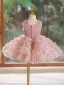 Lovely Blushing Pink Pearl Appliques Short Birthday Flower Girl Dresses 2024 Ball Gown Scoop Neck Sleeveless Backless