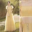 Modest / Simple Daffodil Bridesmaid Dresses 2022 A-Line / Princess Short Sleeve Backless Floor-Length / Long Bridesmaid
