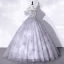 Chic / Beautiful Grey Butterfly Prom Dresses 2022 Ball Gown Off-The-Shoulder Short Sleeve Backless Floor-Length / Long Prom Formal Dresses