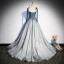 Élégant Gris Glitter Paillettes Perle Robe De Bal 2023 Princesse Bretelles Spaghetti Sans Manches Dos Nu Train De Balayage Promo Robe De Ceremonie