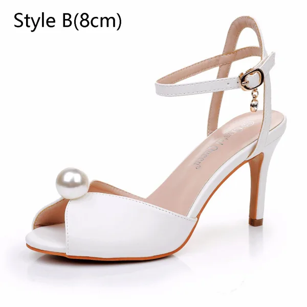 Proste / Simple Białe Perła Z Paskiem Buty Ślubne 2024 8 cm Szpilki Peep Toe Ślub Sandały Wysokie Obcasy