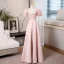 Elegant Blushing Pink Pearl Rhinestone Evening Dresses 2023 A-Line / Princess High Neck Puffy Short Sleeve Backless Floor-Length / Long Evening Party Formal Dresses